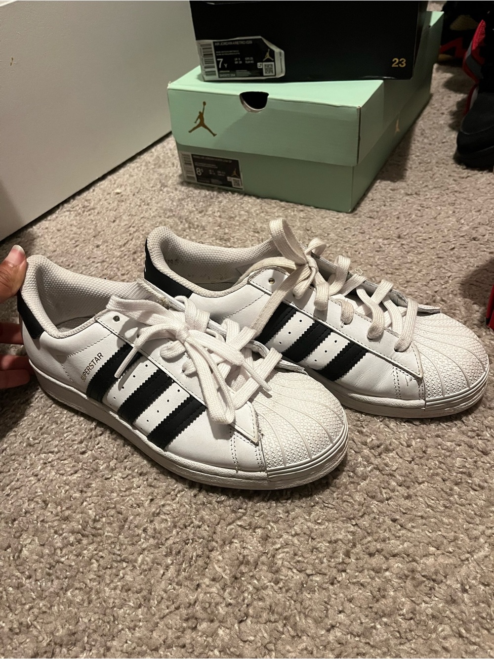adidas Kids White & Black Superstar Shell Toe Sneakers